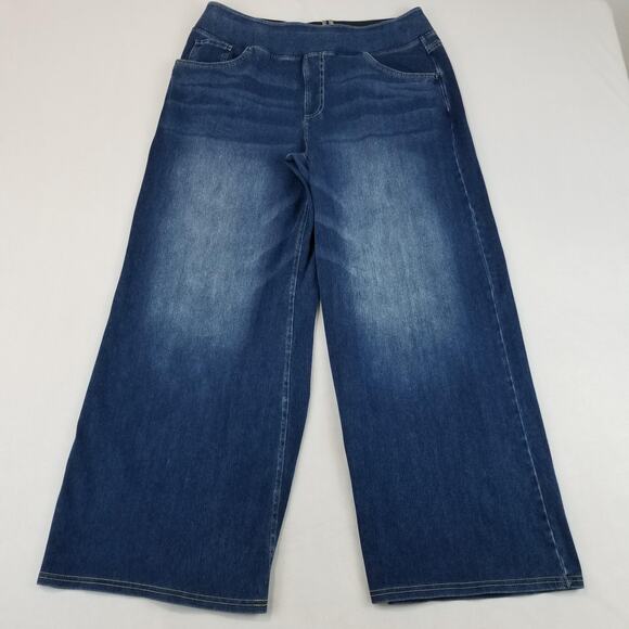 Halara Womens XL Petite Blue Wide Leg Pull On Jeans Stretch Denim High Rise - Picture 10 of 10